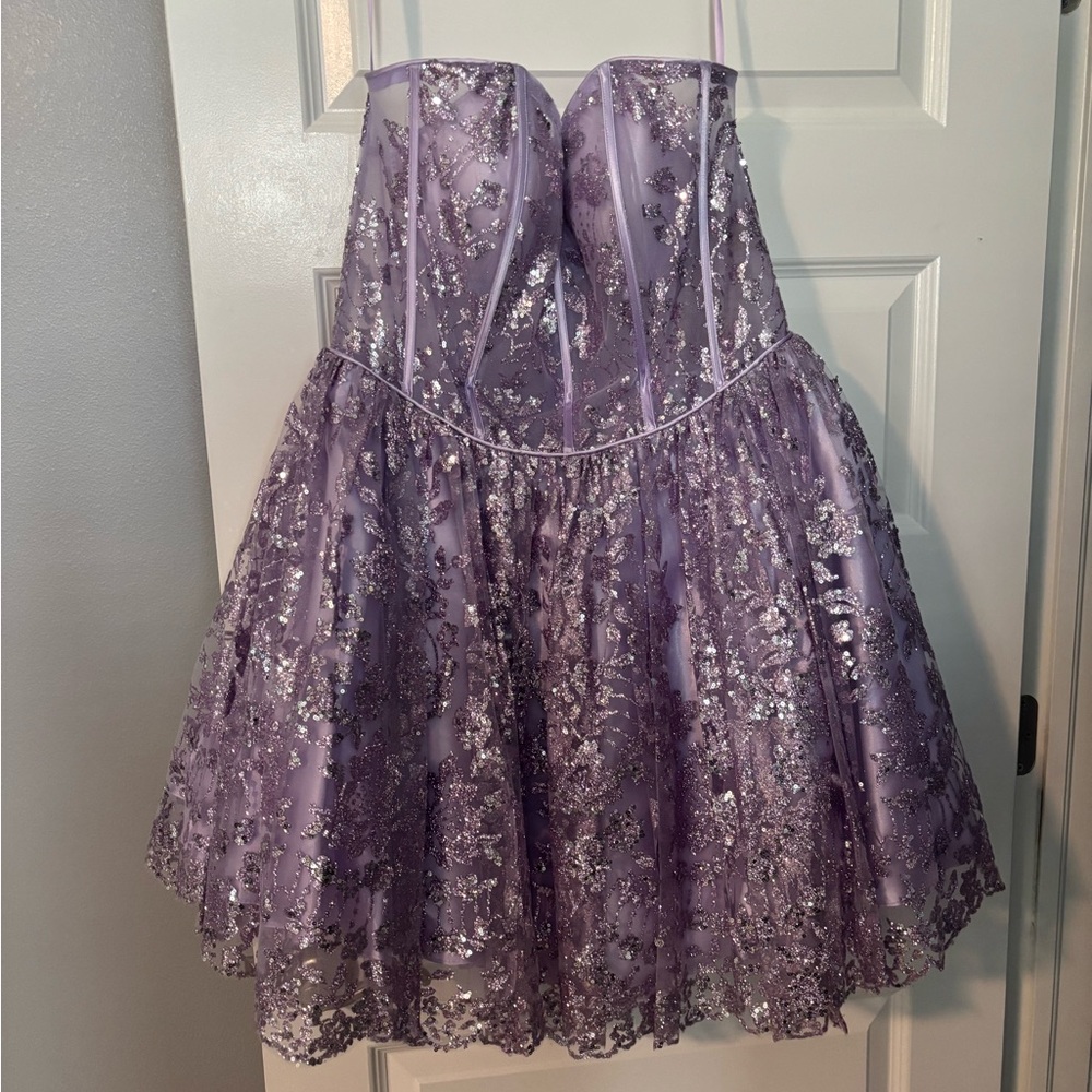 Source Unknown Purple Glitter Prom Dress